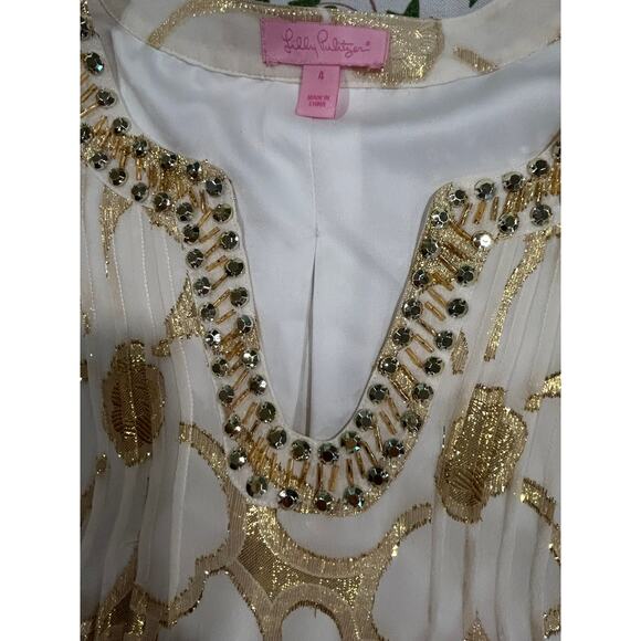 Lilly Pulitzer Colby Shift Dress Gold Floral- SIZE 4 - Picture 3 of 6